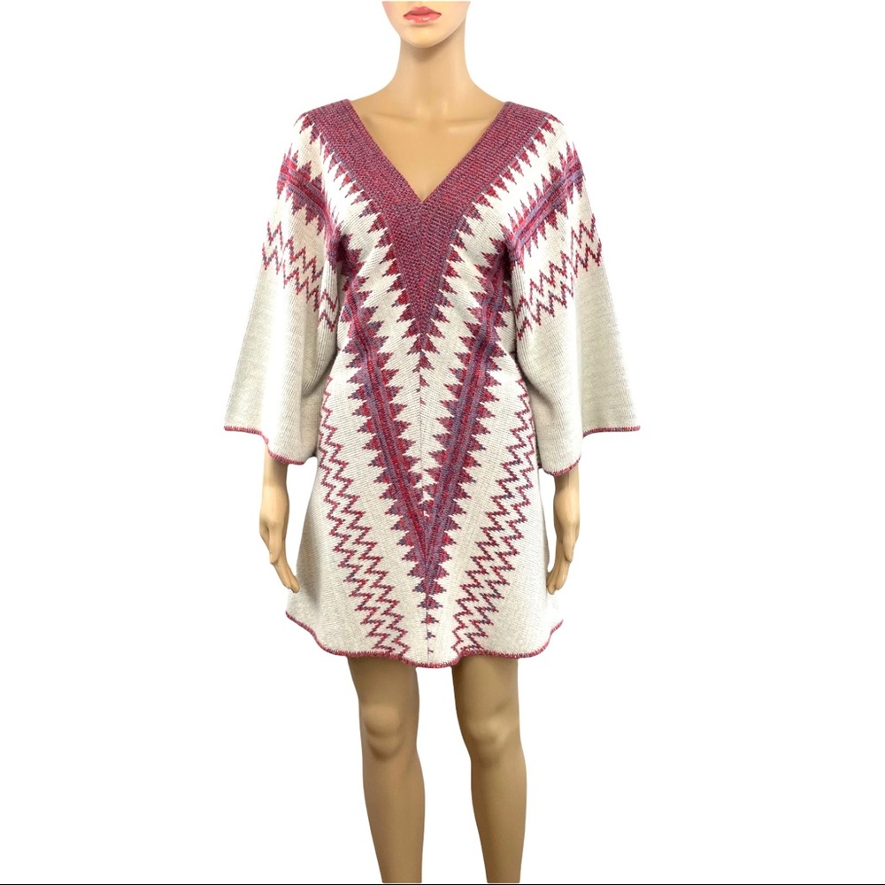 Vntg LeRoy Western Knit Dress Knitwear Cream & Woven Reds Soft EUC - Picture 2 of 12